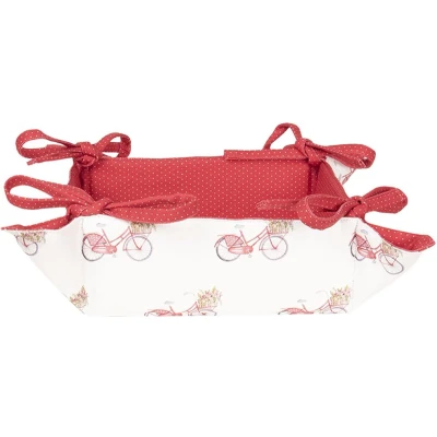 Afbeelding van Clayre &amp; Eef Broodmand 35x35x8 cm Rood Wit Katoen Fiets Cadeau keuken