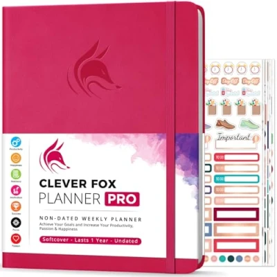 Afbeelding van Clever Fox Planner PRO Wekelijkse &amp; maandelijkse Life om de productiviteit, het tijdmanagement en behalen van uw doelen te verhogen Organizer, Ongedateerd, A4 Formaat Donker Roze