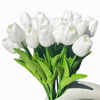Afbeelding van Awtlife 24 stks Kunstbloemen Nep Bloem Tulp Latex Real Touch voor DIY Boeketten Bruiloft Feest Bruids Baby Douche Home Decor Wit