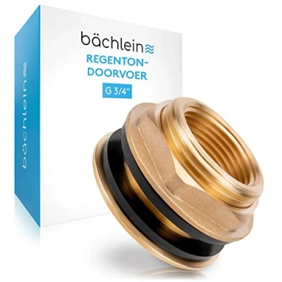 Afbeelding van Bächlein Universele Regenton Doorvoer Messing Tankdoorvoer als aansluiting voor kraan of tapkraan inclusief 2 afdichtingen Vatverbinding met 3/4 inch binnendraad