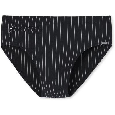 Afbeelding van SCHIESSER Nautical Casual heren badkleding zwemslip met ritszak breiwerk gerecycled strepen zwart Maat: 4XL