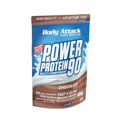 Afbeelding van Body Attack POWER PROTEIN 90 Chocolate 500 g zak meercomponenten proteïnepoeder, Made in Germany met BCAA, vitaminen en L carnitine proteïne shake extra romige smaak, goede oplosbaarheid