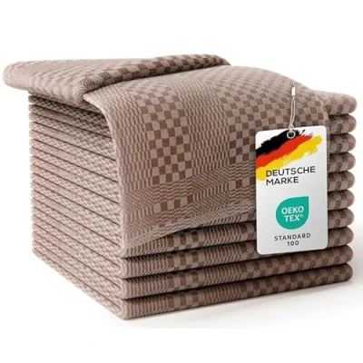 Afbeelding van LEFUNDA® Set van 10 Theedoeken 100% katoenen keukenhanddoeken, 220 GSM, Zacht, Super Absorberende Handdoeken, Volledig Twijn, 50x70cm (Bruin, 10)