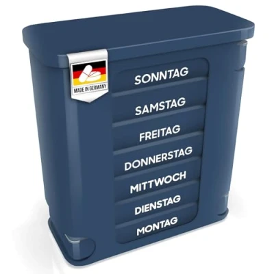 Afbeelding van Kerpers® Tablettenbox 7 dagen, Made in Germany, pillendoos met 4 vakken, &#039;s ochtends middags nachts, medicijnbox voor tabletten en supplementen (1 stuk, blauw)