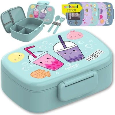 Afbeelding van BEARFOOT broodtrommel voor kinderen met vakken, BPA vrij, lunchbox, bento box, meisjes en jongens, snackbox, 100% lekvrij, lunchbox kleuterschool, school (BubbleTea mint)
