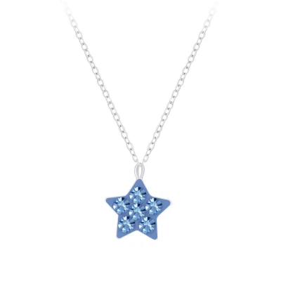 Afbeelding van JoyS Zilveren 6 mm ster hanger met ketting kinderketting blauw kristal
