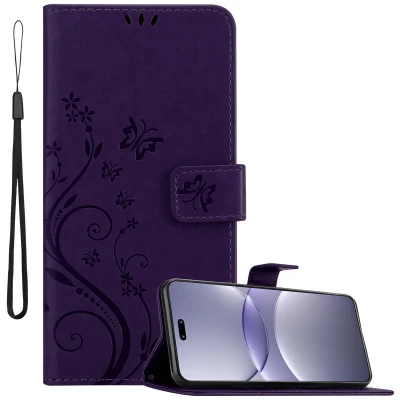 Afbeelding van Cadorabo Hoesje geschikt voor Huawei Nova 13 Pro in BLOEMEN DONKER PAARS Beschermhoes bloemmotief met magnetische sluiting, standfunctie en kaartsleuven Book Case Cover Etui