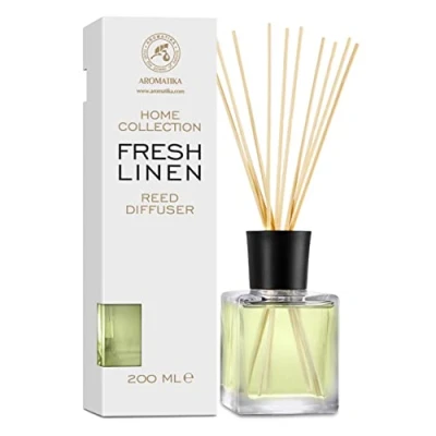 Afbeelding van Geurstokjes Frisse linnen 200ml Intensieve Verse Langdurige en Geur Aromatherapie Diffuser Luchtverfrisser huisparfum geurolie geurverspreider met 8 bamboestokjes glazen fles charmante accessoires van Aromatika