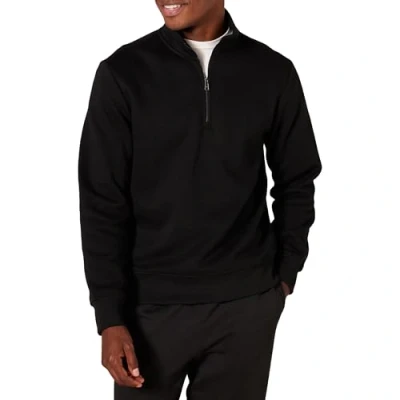Afbeelding van Amazon Essentials Men&#039;s Fleecesweatshirt met lange mouwen en kwartrits, Zwart, XL