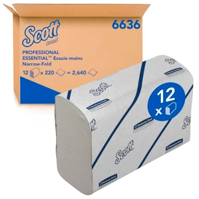Afbeelding van Scott Essentiële Handdoeken 6636 Multifold V fold Papieren 12 Clips x 220 Witte (2.640 Totaal)