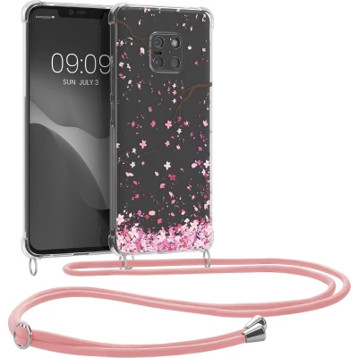 Afbeelding van kwmobile telefoonhoesje geschikt voor Huawei Mate 20 Pro Hoesje met telefoonkoord Back cover smartphone Case in poederroze / donkerbruin transparant