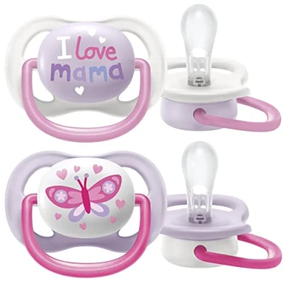 Afbeelding van Ultra Air Philips Avent fopspeen voor kinderen van 0 tot 6 maanden, orthodontisch en zonder bisfenol A, 2 stuks, incl. sterilisator/draagtas SCF080/02