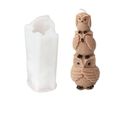 Afbeelding van Xidmold 3D siliconen vorm van uil, kaarsvorm, dierenbakvorm, vormen voor fondant, taartdecoratie, chocolade, zeep, gips, sojawas, kaarsen, epoxyhars handwerk (F)