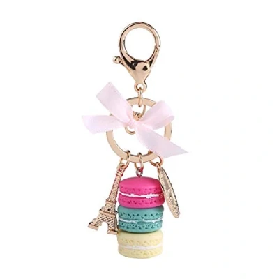 Afbeelding van Sleutelhangers Parijs Macaroon Eiffeltoren Sleutelhanger Bag Charms Kleurrijke Gouden Metalen tool voor Vrouwen Meisjes (Rose Red)