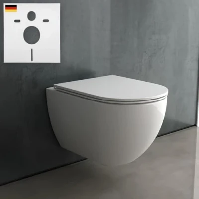 Afbeelding van Alpenberger Taharet wc zonder spoelrand, hang toilet, keramische toiletpot met slanke bril, douchetoilet nano coating en softclose sluitmechanisme, wandhangend voor badkamer gastentoilet