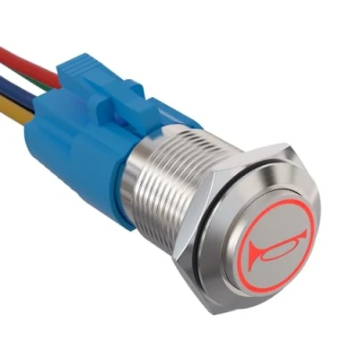 Afbeelding van APIELE 16 mm momentane claxonknop drukschakelaar 12 V, met LED waterdichte momentary drukknop schakelaar voorbekabelde stekker, auto RV vrachtwagen boot aan/uit (rood)