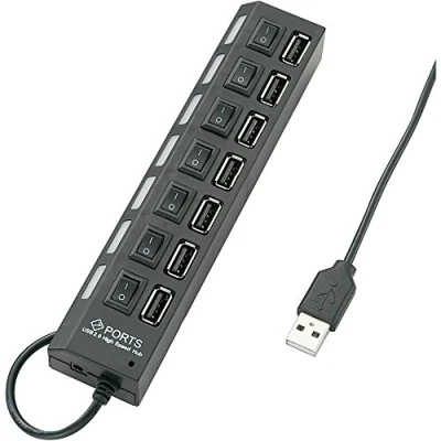 Afbeelding van Renkforce USB 2.0 hub 7 poorten Individueel schakelbaar, Met status LEDs Zwart