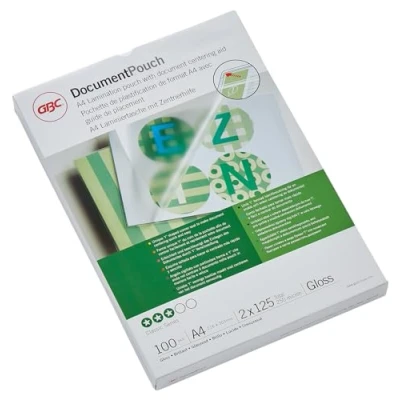 Afbeelding van GBC A4 Lamineerhoezen, 100 Stuks, Compatibel met Alle Warme Lamineermachines, 2 x 125 Micron, Hoogglanzend, Doorzichtig, 3200723