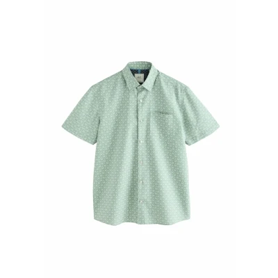 Afbeelding van Next Regular FIT EASY IRON Short Sleeve print Overhemd, Heren, Maat: Small, Green palm