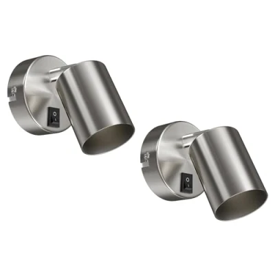 Afbeelding van ledscom.de 2 stuks wandlamp WAIKA, schakelaar, roestvrij staal mat, rond, 1x GU10 max. 60W