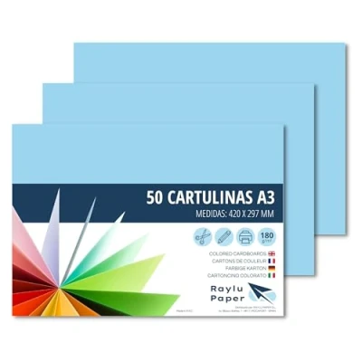 Afbeelding van Raylu Paper® A3 50 stuks, 180 g/m², 420 x 297 mm, gekleurde dozen met soft touch, perfect voor verband, kantoor, tekenen en knutselen (hemelsblauw)
