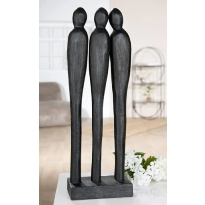 Afbeelding van Casablanca Sculptuur 3 mensen, mangohout, zwart, opgeruwd, h 46 cm b 16 d 9 kunst, decoratie, woonaccessoire, cadeau idee
