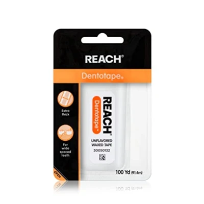 Afbeelding van Reach Dentotape waxed tandzijde met extra breed reinigingsoppervlak voor grote ruimtes tussen tanden, ongearomatiseerd, 100 meter