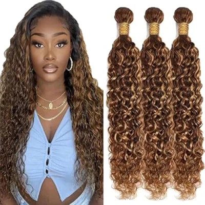 Afbeelding van Tuheerst Water Wave Human Hair Bundles Blonde Real Extensions Sew in Extension 3 P427 Highlight Double Weft Remy Low Shedding 14 Inch