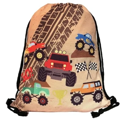 Afbeelding van HECKBO Jongens Gymtas Monster Truck Motief (beide zijden) machine wasbaar 40x32cm kleuterschool, kinderdagverblijf, reizen, sport, school rugzak, tas, game sporttas,