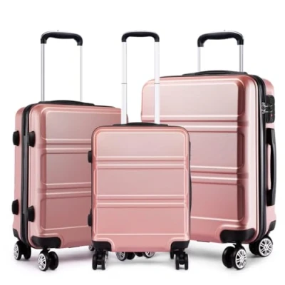 Afbeelding van Kono Fashion handbagage, lichtgewicht ABS trolley met harde wand, reiskoffer, Naakt,3 Pcs Set
