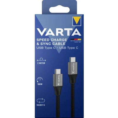 Afbeelding van Varta kabel, USB C/USB C, 2,0 m 100 W, 10 Gbit/s, zwart, retailblister