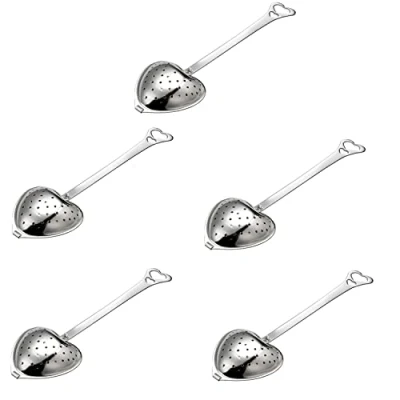 Afbeelding van 5 Stuks Hartvormige Zeef Rvs Theezeef Lange Grip Voor Losse Blad Theepot Filter Koken Mulling Kruiden