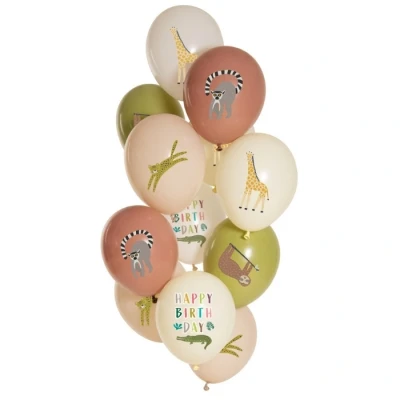 Afbeelding van Ballonnen Set Zoo Party Happy Birthday 33cm 12 stuks