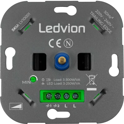 Afbeelding van Ledvion Led Dimmer 5 tot 150 Watt, 220 240V, Fase Afsnijding, Universele Dimmer, Inbouw, Schakelaar, Afdekraam