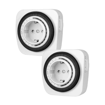 Afbeelding van Dewenwils Mechanische Timer Socket, Analoge met 96 Segmenten (elk 15 minuten), Kindveiligheid, 16A/3680W, CE Gecertificeerd, 2 Verpakkingen
