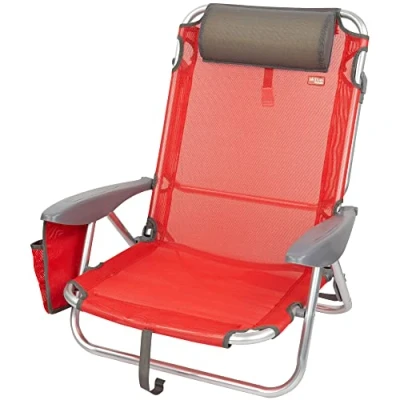Afbeelding van AKTIVE 62622 Strandstoel met kussen, opvouwbaar, 67 x 76 cm, 4 posities, rood, draaggreep