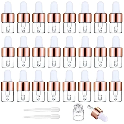 Afbeelding van 24 Stks, 1Ml Clear Glass Monster Dropper Flessen, Yalbdopo Lege Mini Flessen met Pipetten Rose Golden Aluminium Cap Hervulbare Container voor Etherische oliën Parfum Cosmetische Vloeistof