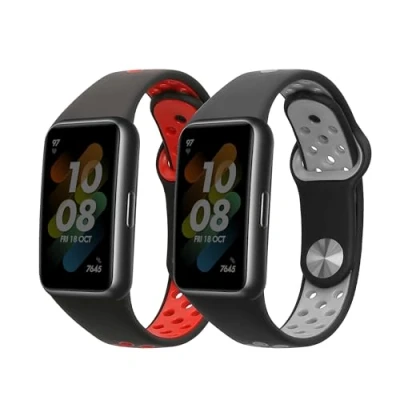 Afbeelding van kwmobile 2x horlogebandjes geschikt voor Huawei band 6 &amp; Pro / Honor 7 bandje Smartwatch bandjes van TPU Activity tracker horloge in zwart grijs rood