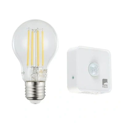 Afbeelding van EGLO connect.z Smart Home Set, LED lamp E27, A60, en bewegingsmelder, ZigBee app bediening, dimbaar, vintage gloeilamp helder, 806 Lumen, 6 W, neutraal wit
