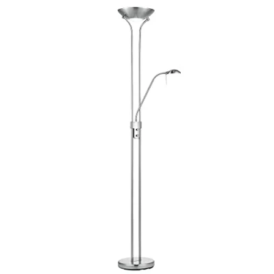 Afbeelding van Home Sweet Moderne Led Uplight dimbare staande lamp met flexibele leeslamp Geborsteld staal 50/50/180cm geschikt voor woonkamer, slaapkamer en thuiskantoor R7s+G9 lichtbron voetschakelaar