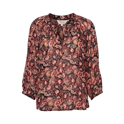 Afbeelding van Part Two Damesblouse, V hals, 3/4 mouwen, ontspannen pasvorm, bedrukt, Zwarte paisley print, 32