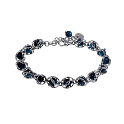Afbeelding van Kralen Armband Dames Natuurlijke Blauwe Tijgeroogsteen RVS Zilverkleur Verstelbaar Schakelsarmband