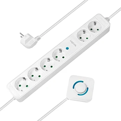 Afbeelding van LogiLink LPS271 Stekkerdoos 6 voudig, waarvan 4 met voetschakelaar, 6X CEE 7/3, 1,5 m, wit