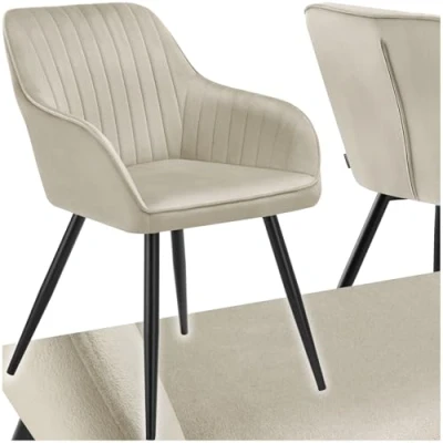 Afbeelding van tectake® Stoel Marilyn Elegante Fluwelen Gestikte Eetkamerstoel in Creme/Zwart