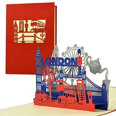 Afbeelding van Reisvoucher bijvoorbeeld voor het weekend in Londen, originele verjaardagskaart hem of haar, 3D pop up kaart, origineel cadeau waardebon, A125AMZ