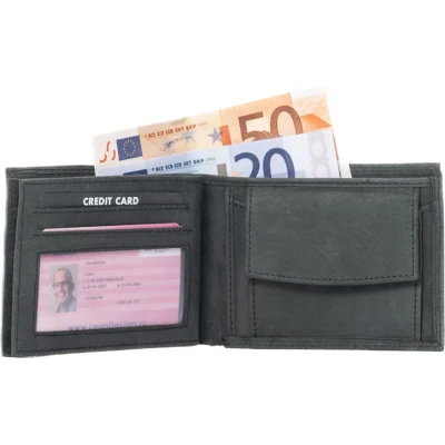 Afbeelding van Portemonnee heren Compact Leer Zwart (Hunter leer)