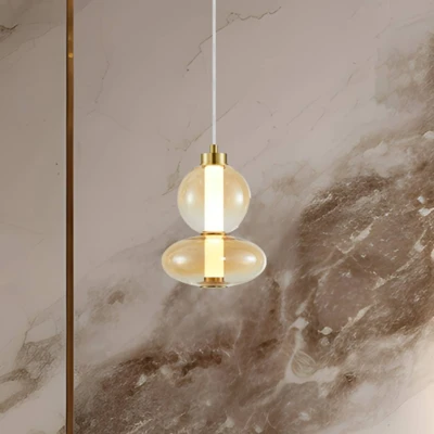 Afbeelding van Eko Light Hanglamp Daphne, amber transparant glas, hoogte 28 cm