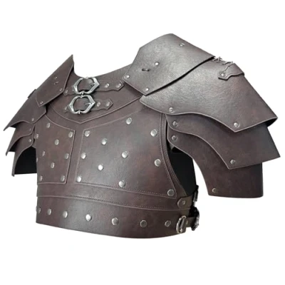 Afbeelding van HiiFeuer Middeleeuws borstpantser van imitatieleer, Vintage Pauldron Schouderpantser Verstelbaar huurling ridder boogschutter vest harnas (Donkerbruin A)