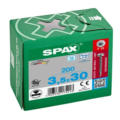 Afbeelding van Spax spaanplaatschroeven cilinderkop RVS T Star T15 3.5x30mm (per 200 stuks)