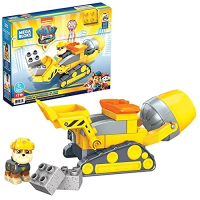 Afbeelding van MEGA Bloks GYW91 Rubble&#039;s Construction Truck, geïnspireerd door PAW Patrol: De film, Bouwset met 1 beweegbaar Rubble figuur en 16 mini bouwstenen, vanaf 3 jaar